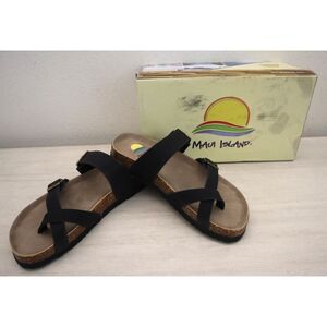 Maui Island 771314 Women's Sz 7M Black Hampton 2-Strap Slip-On Sandals